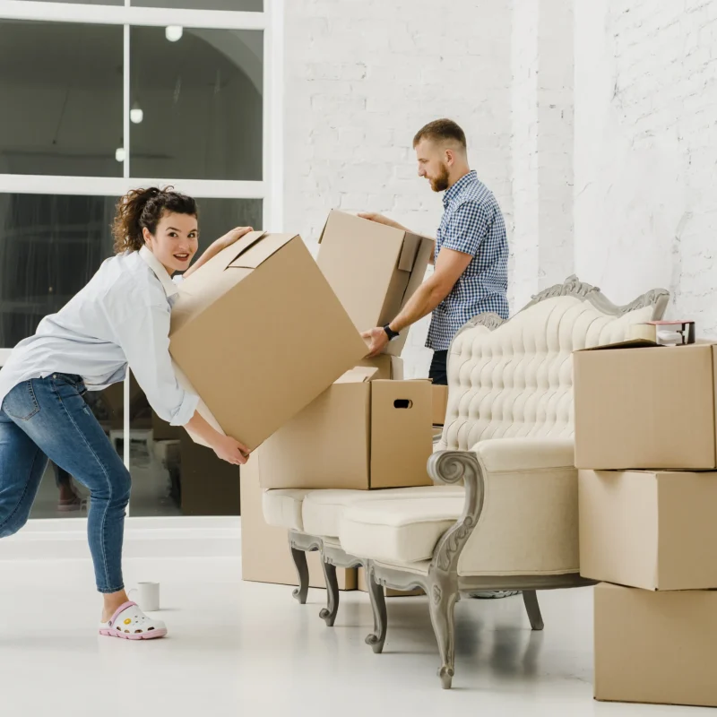 woman with man preparing to mass moving